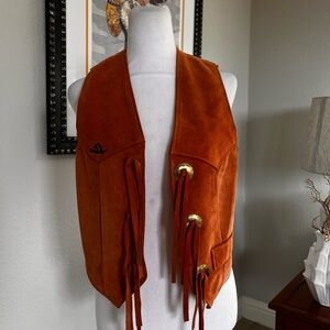 Vintage Jordache suede Fringe Western Vest Terracotta Orange